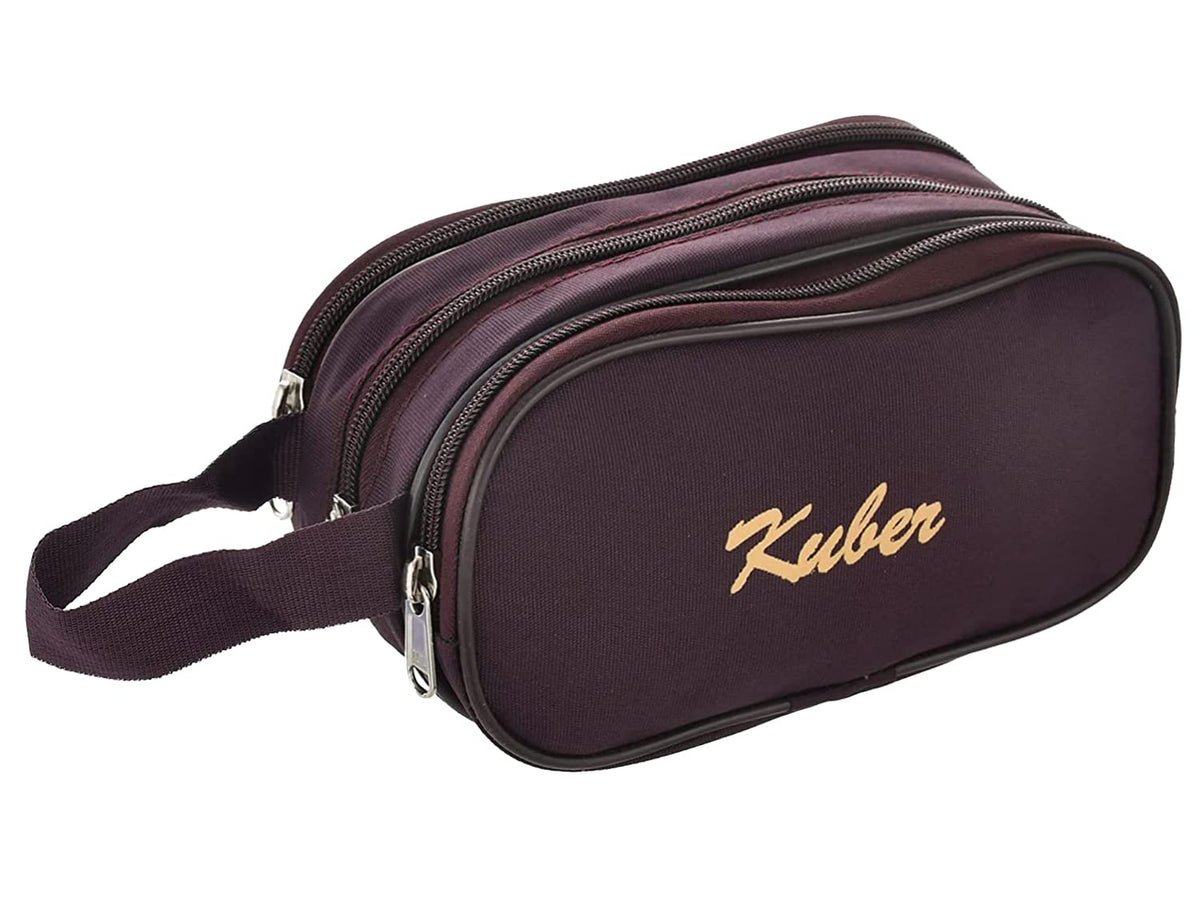 Kuber Industries Rexine Lightweight Travel Toiletry Bag Shaving Kit with Carrying Strap (Wine) 54KM4279