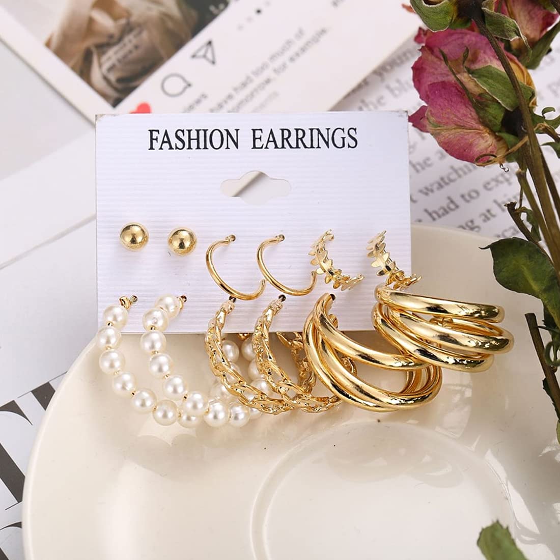 Yellow Chimes Earrings for Women & Girls | Fashion Gold Pearls Studded Hoops | Gold Plated Earring Set | Western Stud and Hoop Earrings Combo| Birthday & Anniversary Gift
