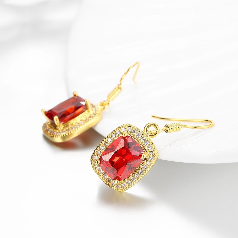 YELLOW CHIMES High Grade Austrian Red Crystal Gold Plated Designer Earrings for Girls and Women