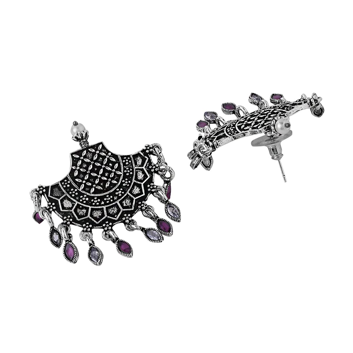 Yellow Chimes Earrings for Women and Girls Traditional Silver Oxidised Chandbali|German Silver Chand Baliyan Earrings|Birthday Gift For girls and women Anniversary Gift for Wife