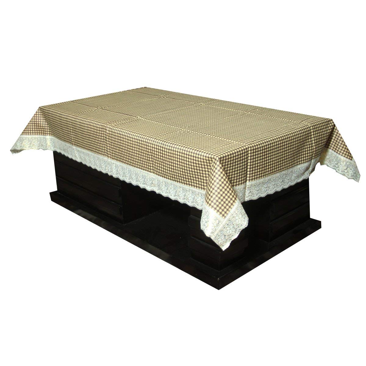 Kuber Industries Self Design PVC 4 Seater Centre Table Cover - Brown