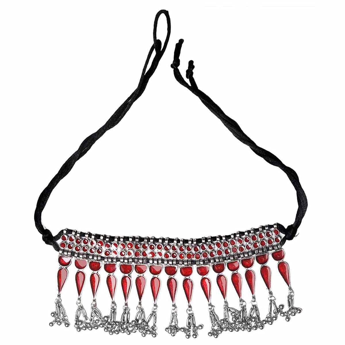 Teejh Bheena Red Silver Oxidised Choker Necklace for Women