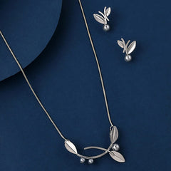 Yellow Chimes Necklace Set For Women Silver Plated Leaf Designed Neck Chain With Leaf Designed Earring For Women and Girls