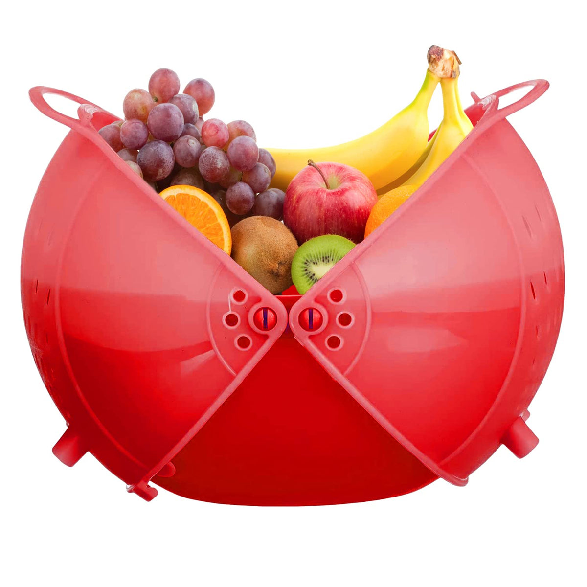 Heart Home Plastic Drain Basket/Washing Bowl for Fruits, Vegetables, Pasta, Poha with Swinging Lid (Red)-50HH01826