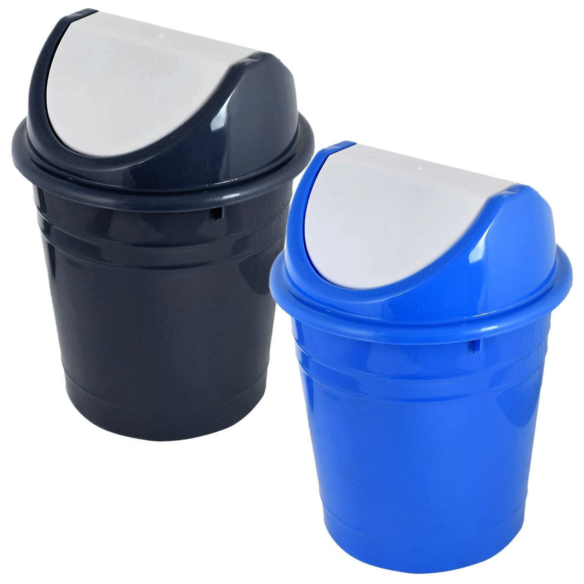 Heart Home Plastic Dustbin/Wastebin With Swing Lid, 10 Liter- Pack of 2 (Blue & Black)-47HH0877