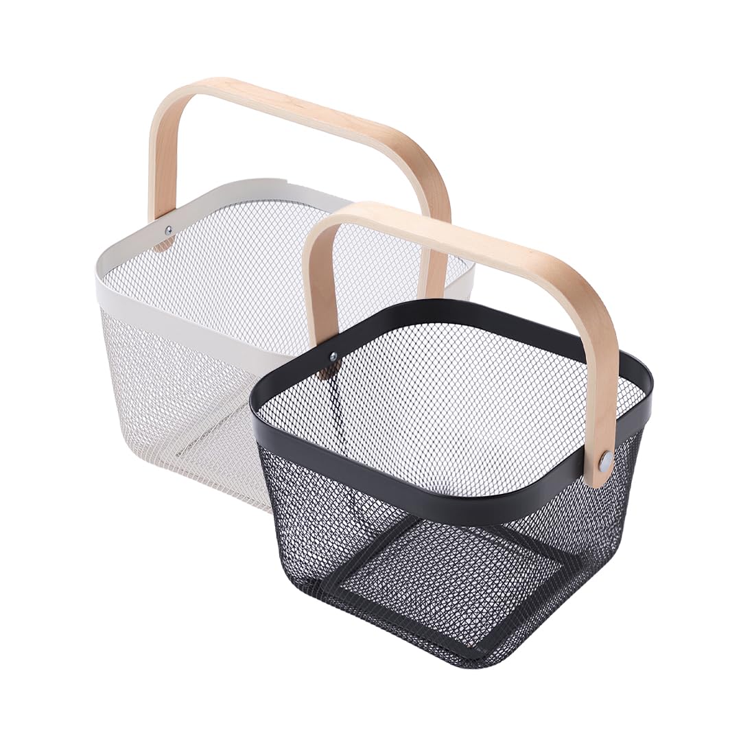 UMAI Metal Mesh Basket - Multipurpose Storage Organizer, Fruit Basket, and Picnic Basket for Kitchen and Home - Ideal Basket for Storage and Organization (White-Black) - Pack of 2