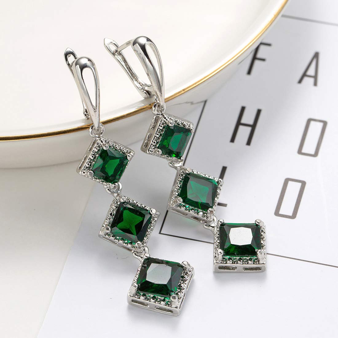 Yellow Chimes Crystal Earrings for Women Silver Plated Green Crystal Drop Danglers Earrings for Women and Girls