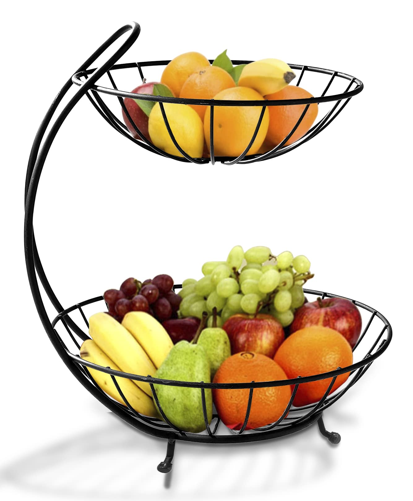Plantex Heavy Steel 2-Tier Fruit & Vegetable Basket For Dining Table/Kitchen - Countertop (Black), 9 liter