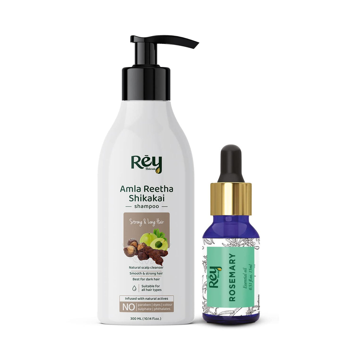 Rey Naturals Rosemary Essential Oil (15 Ml) and Amla Reetha Shikakai Hair Conditioner (250 Ml) Combo - (265 Ml)