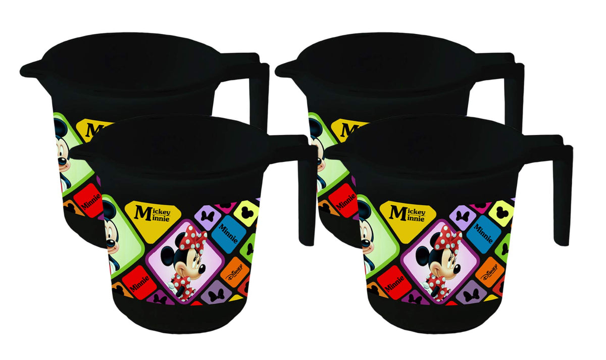 Kuber Industries Disney Mickey Minnie Print 4 Pieces Unbreakable Strong Plastic Bathroom Mug,500 ML (Black) -HS_35_KUBMARTS17555