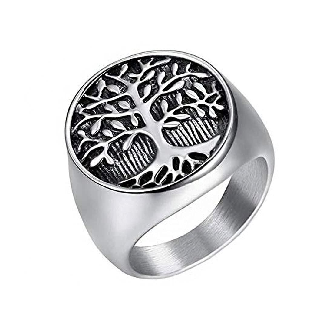 Yellow Chimes Rings for Men Stylish Silver toned Stainless Steel Tree Signet band Ring for Men and Boys.