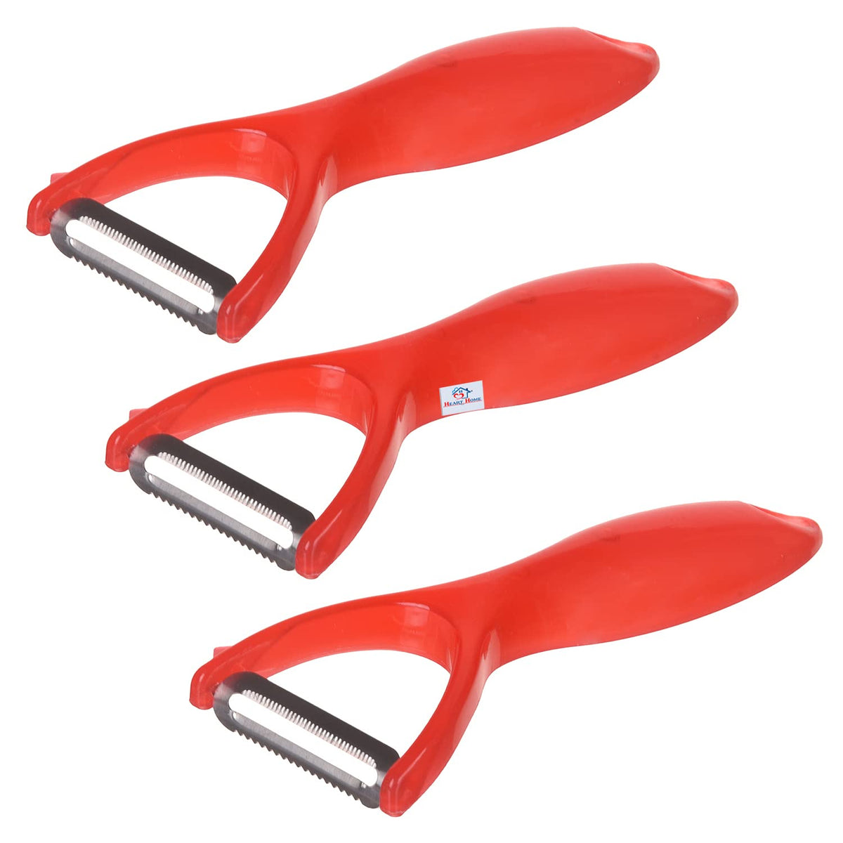 Heart Home Peeler|Plastic Vegetable Peeler|Fruit Peeler|Non-Slip Handle|Steel Sharp Straight Blade|Y Shaped Peeler|Kitchen Peeler|Pack of 3 (Red)