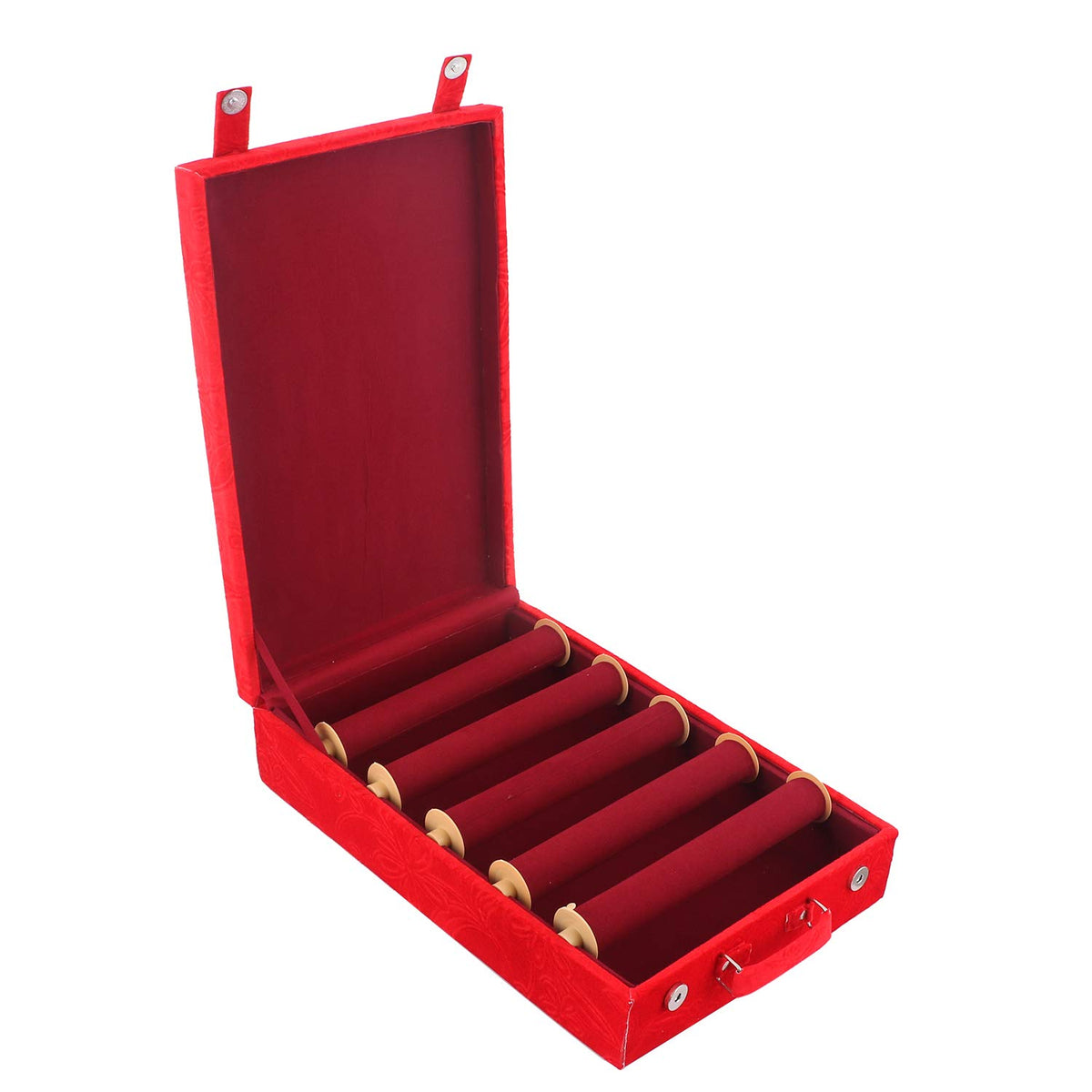 Kuber Industries Five Rod Bangle Box|Flower Design|Velvet Coated Bangle Organizer|Watches & Bracelet Organizer|Magnetic Button (Maroon)
