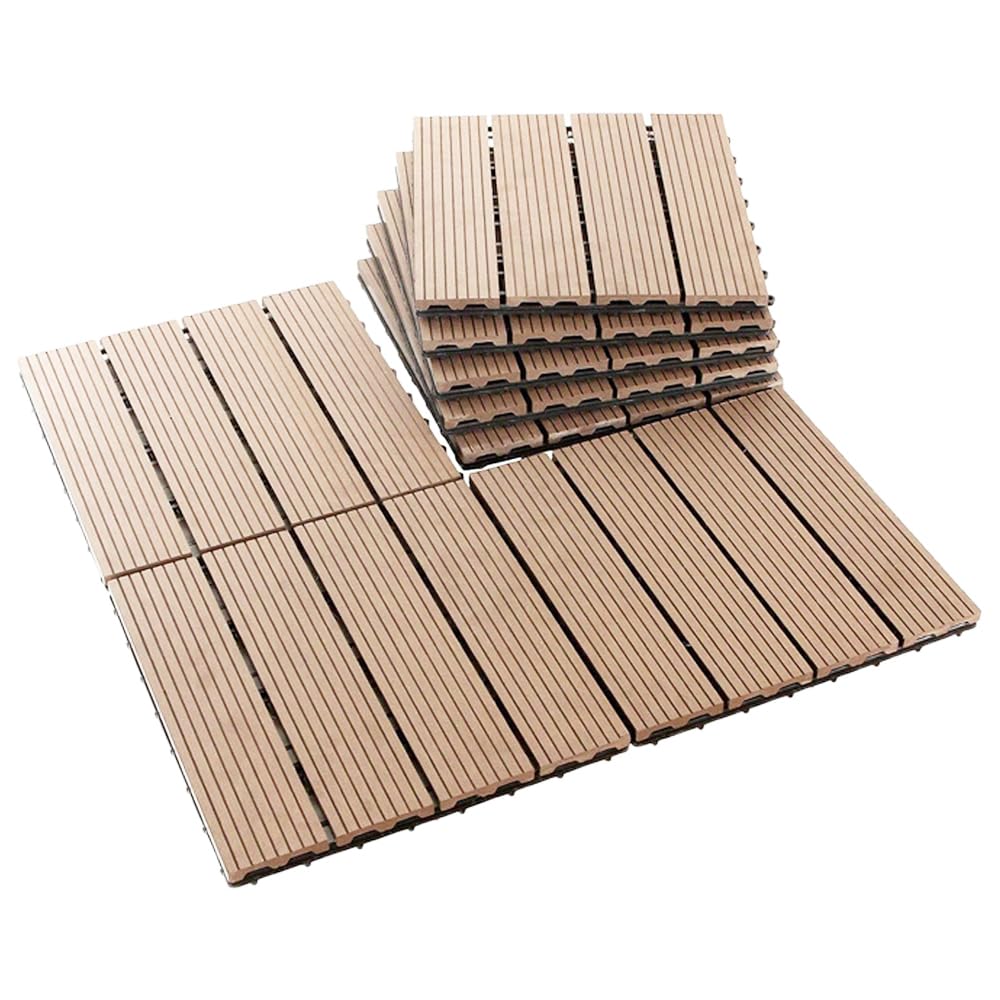 Cheston Interlocking Tiles I Wooden Floor Sheets I Interlocking Tiles for Indoor/Outdoor I Weather & Water Resistant I Flooring Solution I 12" X 12" Deck Tiles (Set of 12, Brown Wooden Deck Tile)