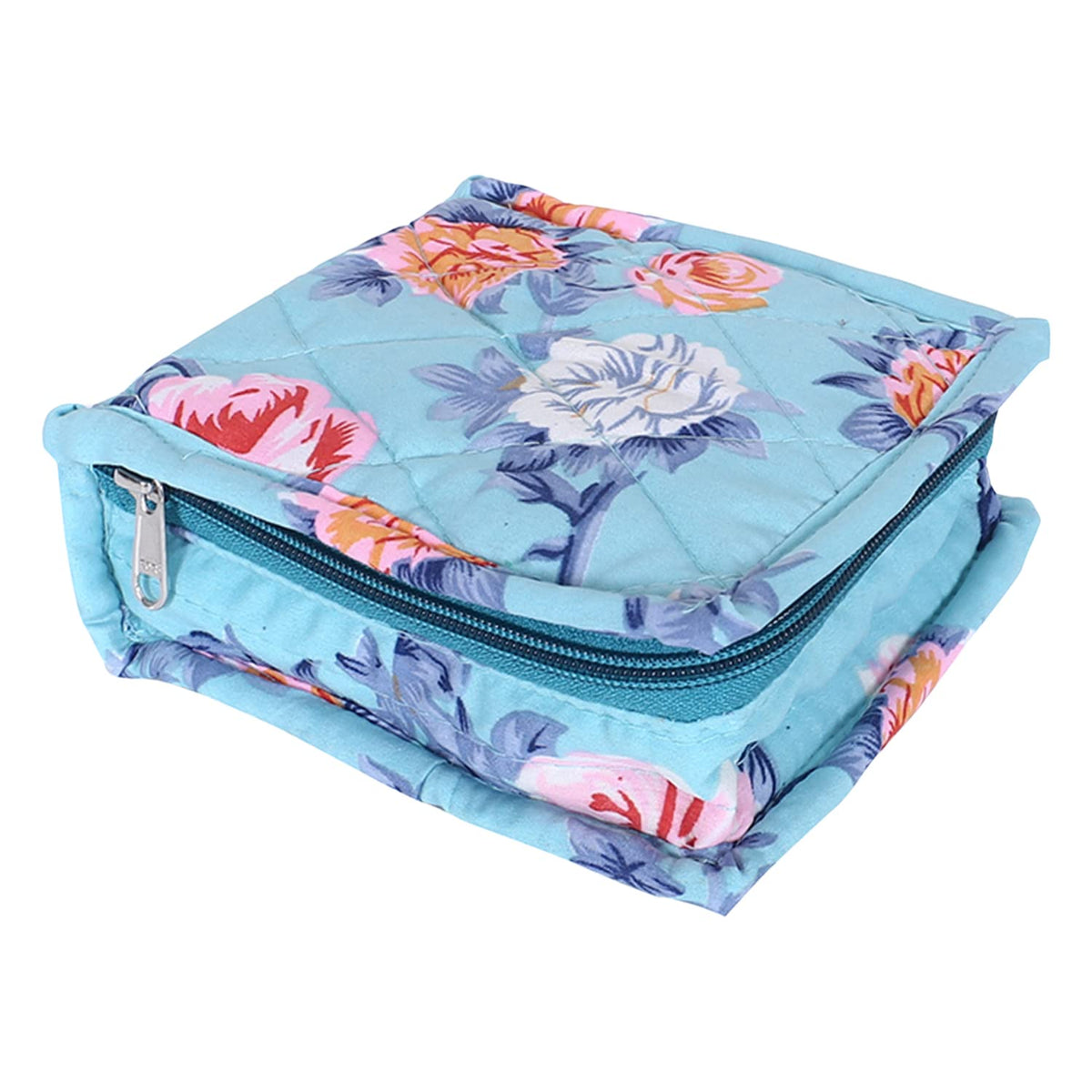 Kuber Industries Jewellery Kit | Cotton Green Flower Cosmetic Kit | Travel 5 Pouch Jewellery Box | Makeup Kit for Watches | Bracelets | Earring | Small Size| Green