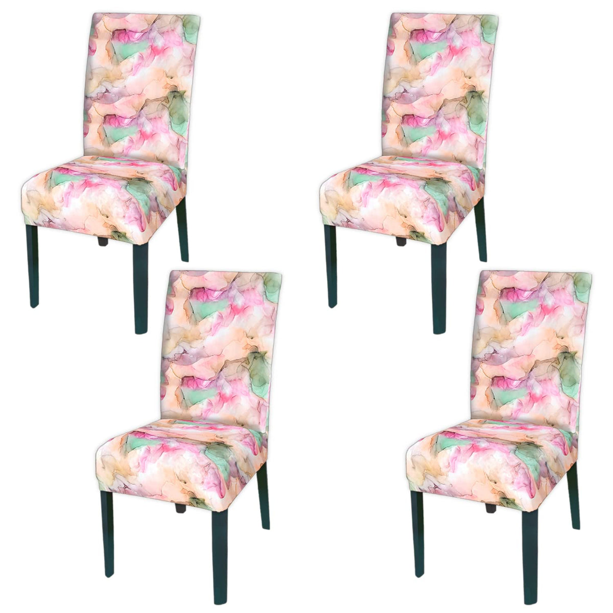 Kuber Industries Trippy Printed Polyester Stretchable Elastic Dining Chair Cover/Seat Slipcover/Seat Protector- Pack of 4 (Multicolor)-50KM0956
