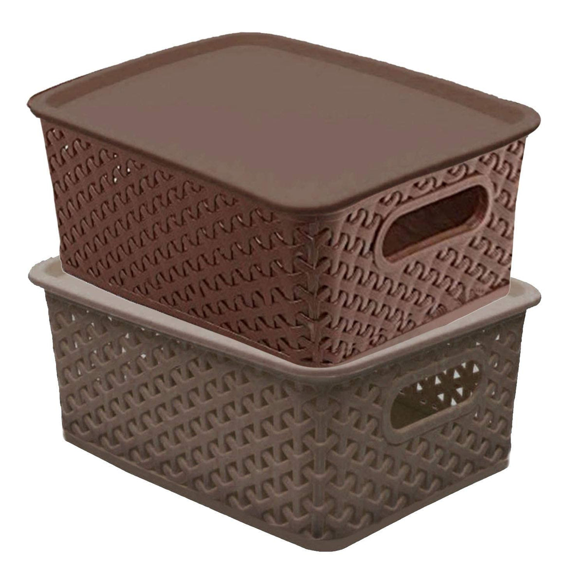 Kuber Industries Plastic 2 Pieces Small Size Multipurpose Solitaire Storage Basket with Lid (Multi)