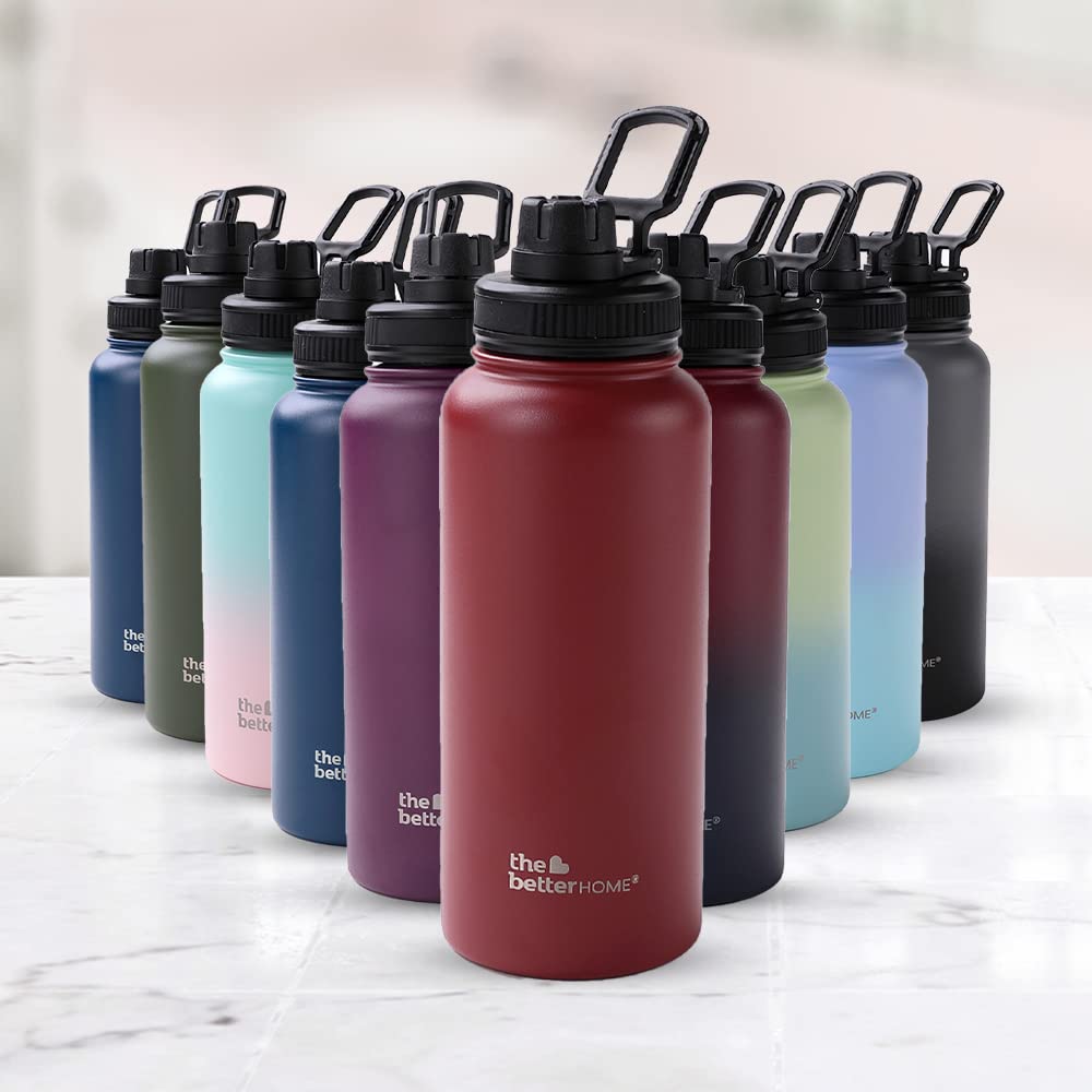 The Better Home Insulated Water Bottle 1 Litre | Double Wall Hot and Cold Water for Home, Gym, Office | Easy to Carry & Store | Insulated Stainless Steel Bottle (Pack of 1, Maroon)