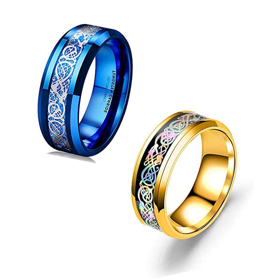 Yellow Chimes Rings for Men Combo of 2 PCs Dragon Celtic Inlay Polish Finish Titanium Steel Rings for Men and Boys.