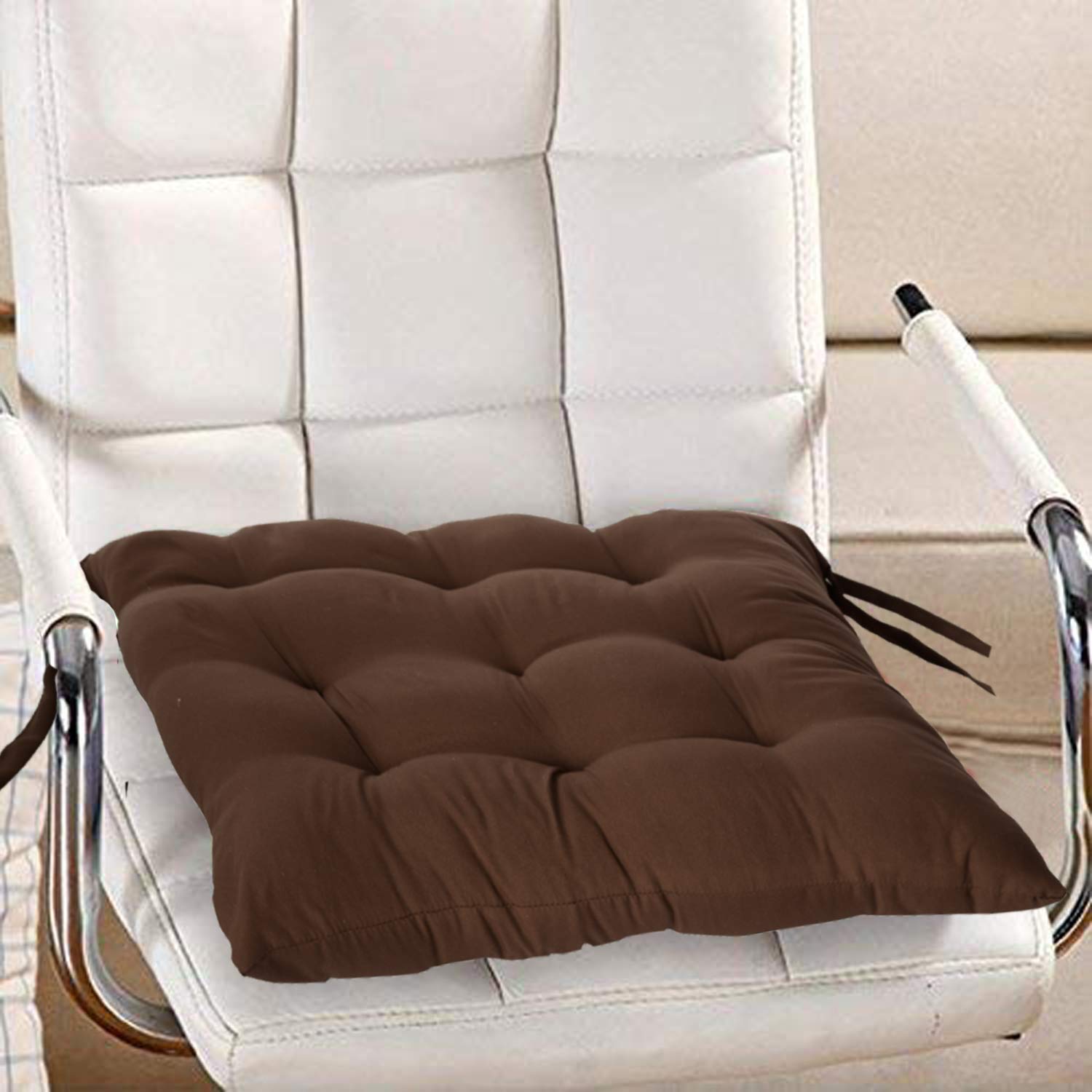 Kuber Industries Microfiber Square Chair Pad/Cushion for Office|Home or Car Sitting with Ties (Brown)