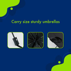 ABSORBIA Unisex 3X Folding Umbrella Black and Dark Green (Pack of 2), For Rain & Sun Protection and also windproof | Double Layer Folding Portable Umbrella with Cover | Fancy and Easy to Travel
