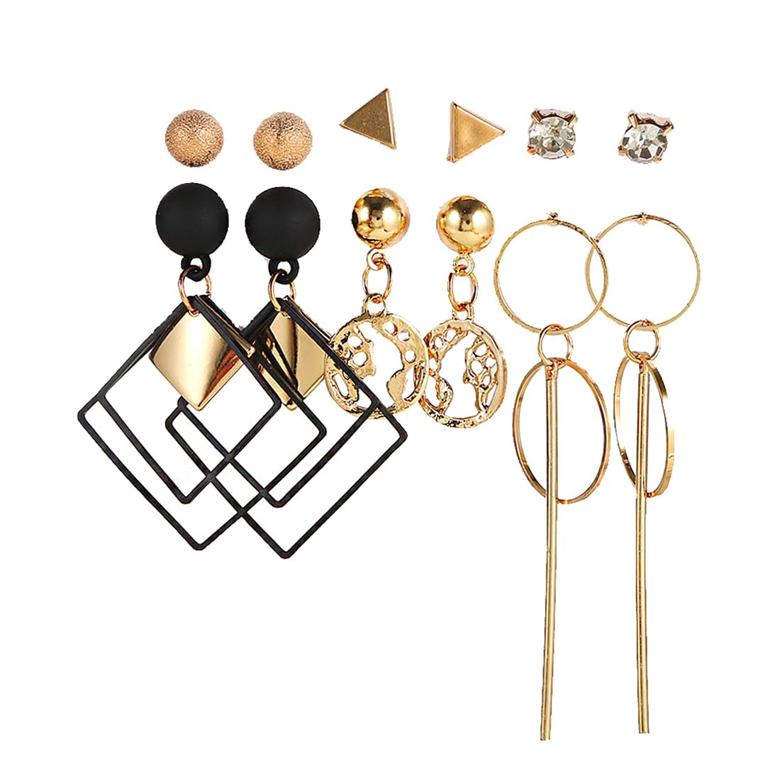 Kairangi Combo Earrings for Women Set of 6 Pairs Gold Plated Geometric Shapes Stud Drop Earrings Set For Women and Girls