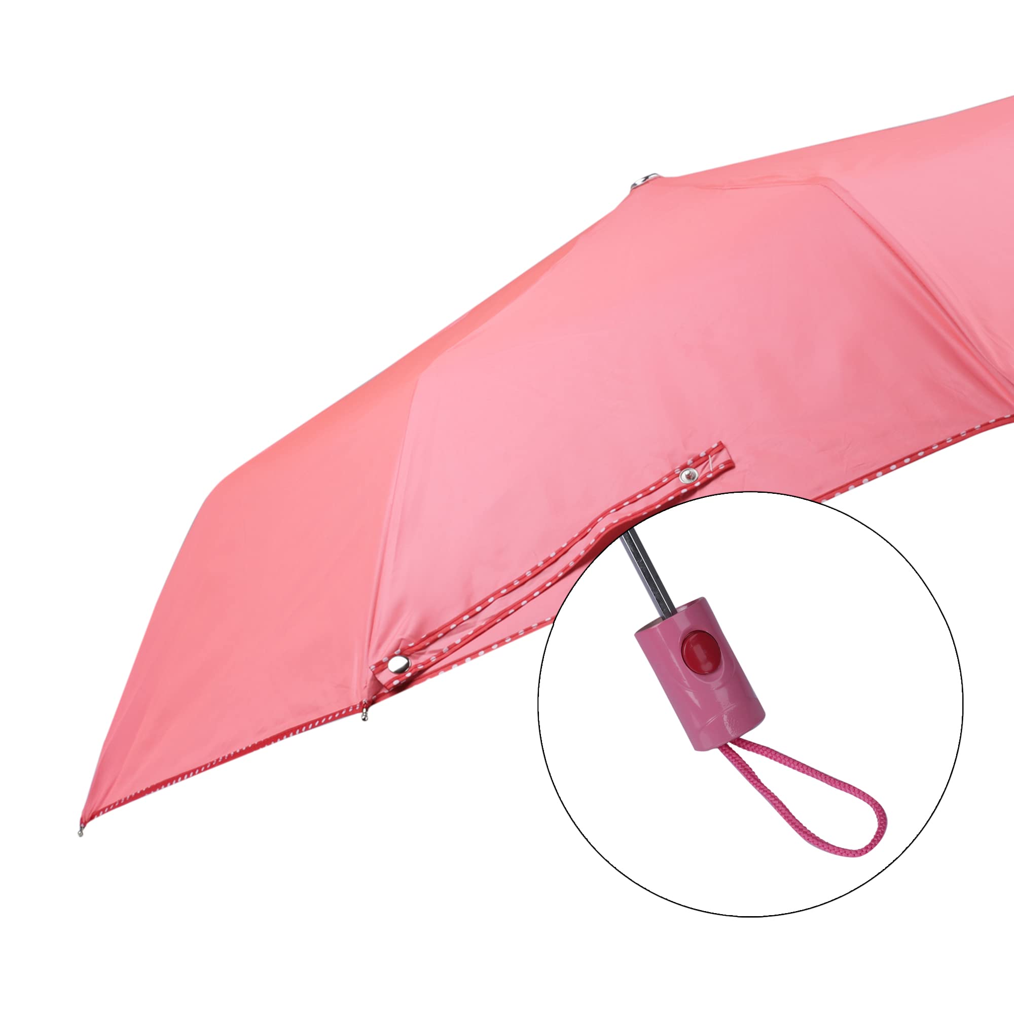 THE CLOWNFISH Umbrella Monochrome Series 3 Fold Auto Open Waterproof Water Repellent 190 T Polyester Double Coated Silver Lined Dotted Border Umbrellas For Men and Women (Dark Peach)