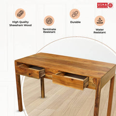USHA SHRIRAM Computer Table with Drawer Storage | Computer Table for Home (115x55x76 cm) | Premium Sheesham Wood | Durable and Long Lasting | Centre Table (Normal Finish)