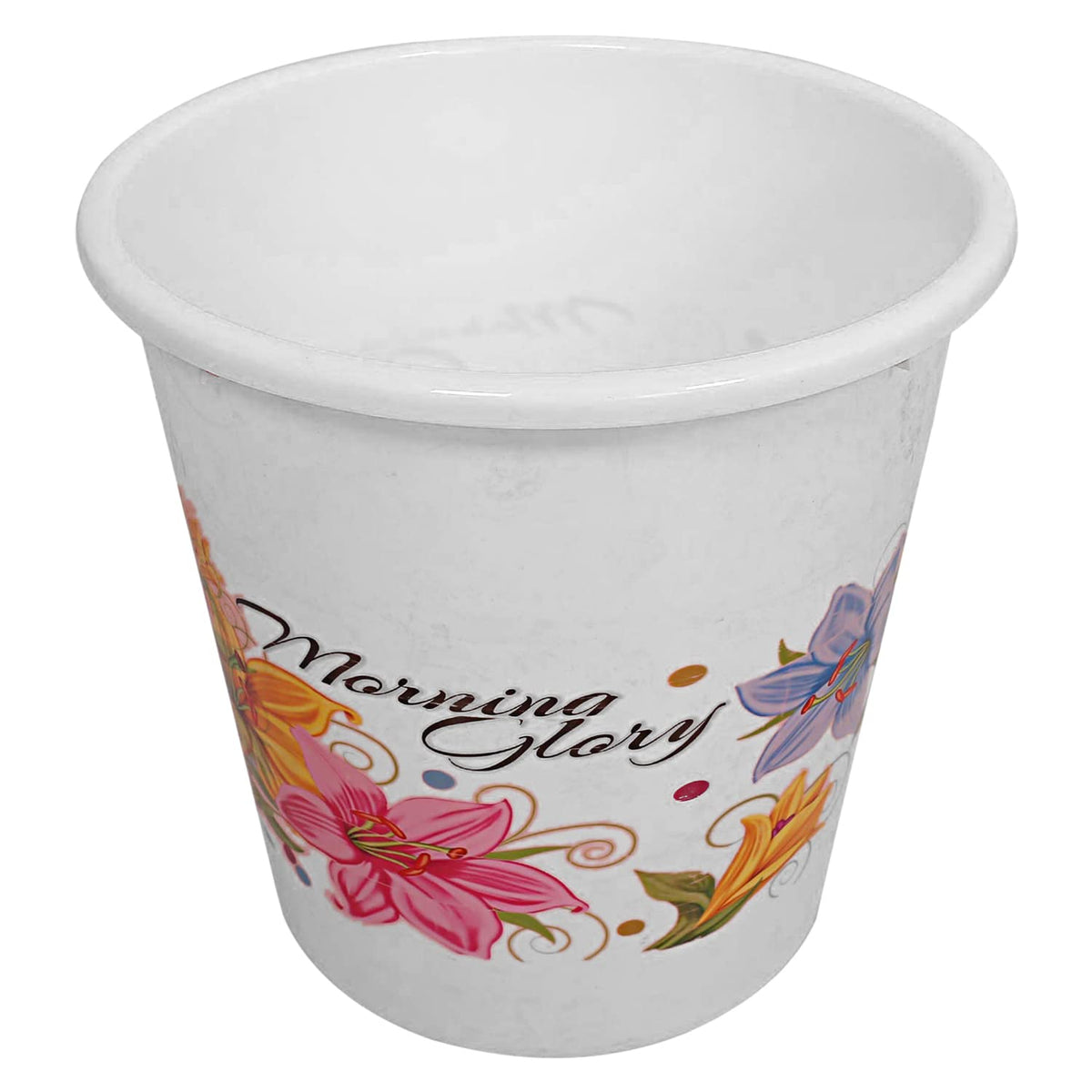 Kuber Industries Open Dustbin|Plastic Portable Garbage Basket|Floral Round Trash Can for Kitchen|Office|College|5 Litre (White)