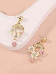 Yellow Chimes Earrings For Women Gold Tone Clip On Stud With Crystal Studded Oval Shape Multicolor Floral Designed Elegant Dangle Earrings For Women and Girls