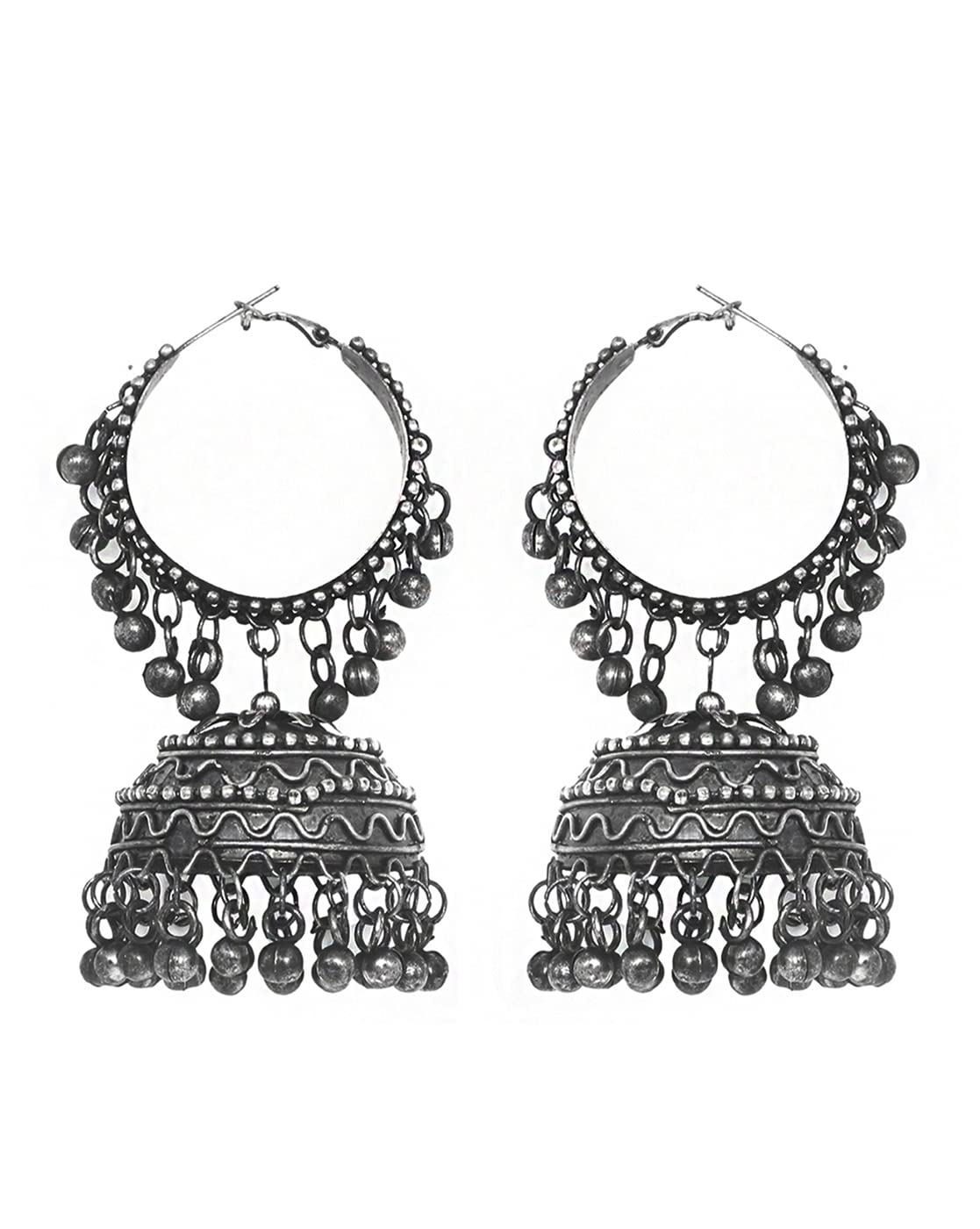 Teejh Rabya Silver Oxidised Jhumkis For Women