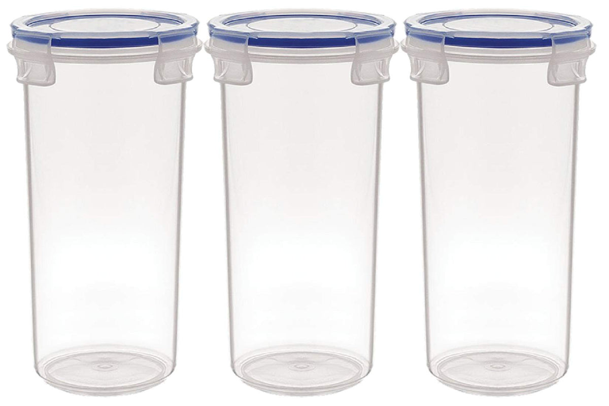 Kuber Industries Virgin Plastic Klick Big Glass 3 Piece Transparent Tumbler/airtight Container Leakproof Storage with Lid 500ml (White)