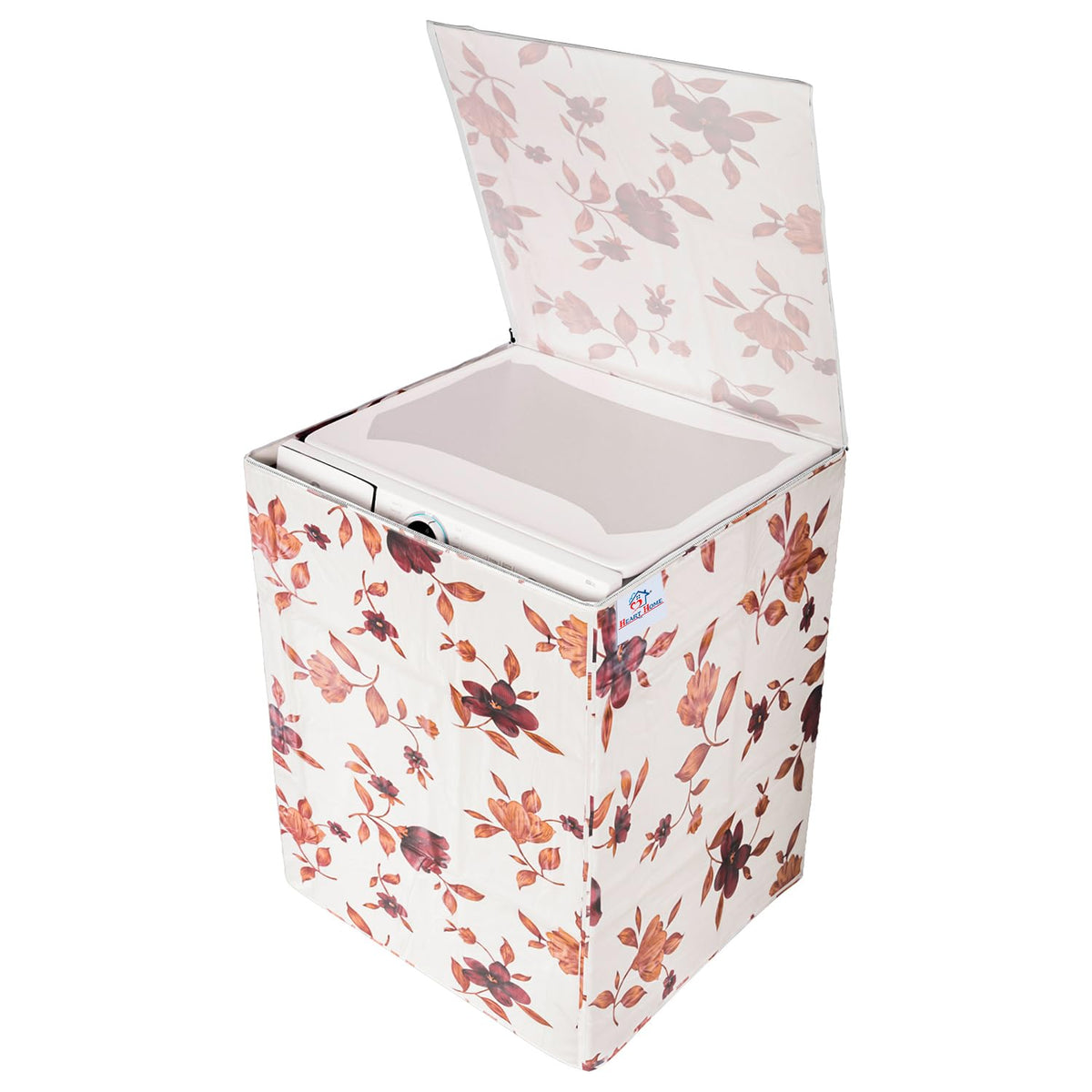 Heart Home Washing Machine Cover | Cream Printed Washing Machine Cover | Soft PVC | Top Load Fully-Automatic Washing Machine Cover | Cream
