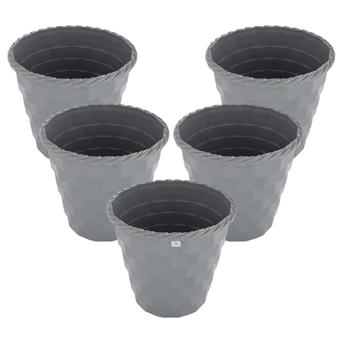 Heart Home Brick Flower Pot|Durable Plastic Flower Pots|Planters for Home Décor|Garden|Living Room|Balcony|6 Inch|Pack of 5 (Grey)