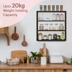 Kuber Industries Kitchen Wall Shelf|Wooden Handicraft Wall Mounted 3 Shelves for Kitchen|Multipurpose Storage Wall Shelf,30"X30" (Brown)