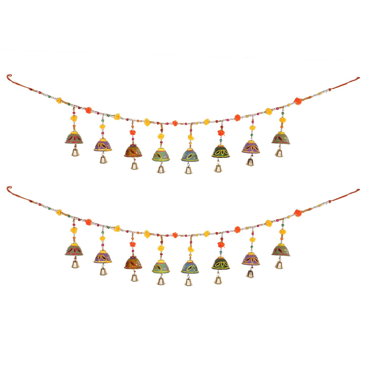 Kuber Industries Rajasthani Traditional Door Hanging 8 Bells Bandarwal|Handcrafted Windchimes|Toran for Home Decoration,Pack of 2 (Multicolor)