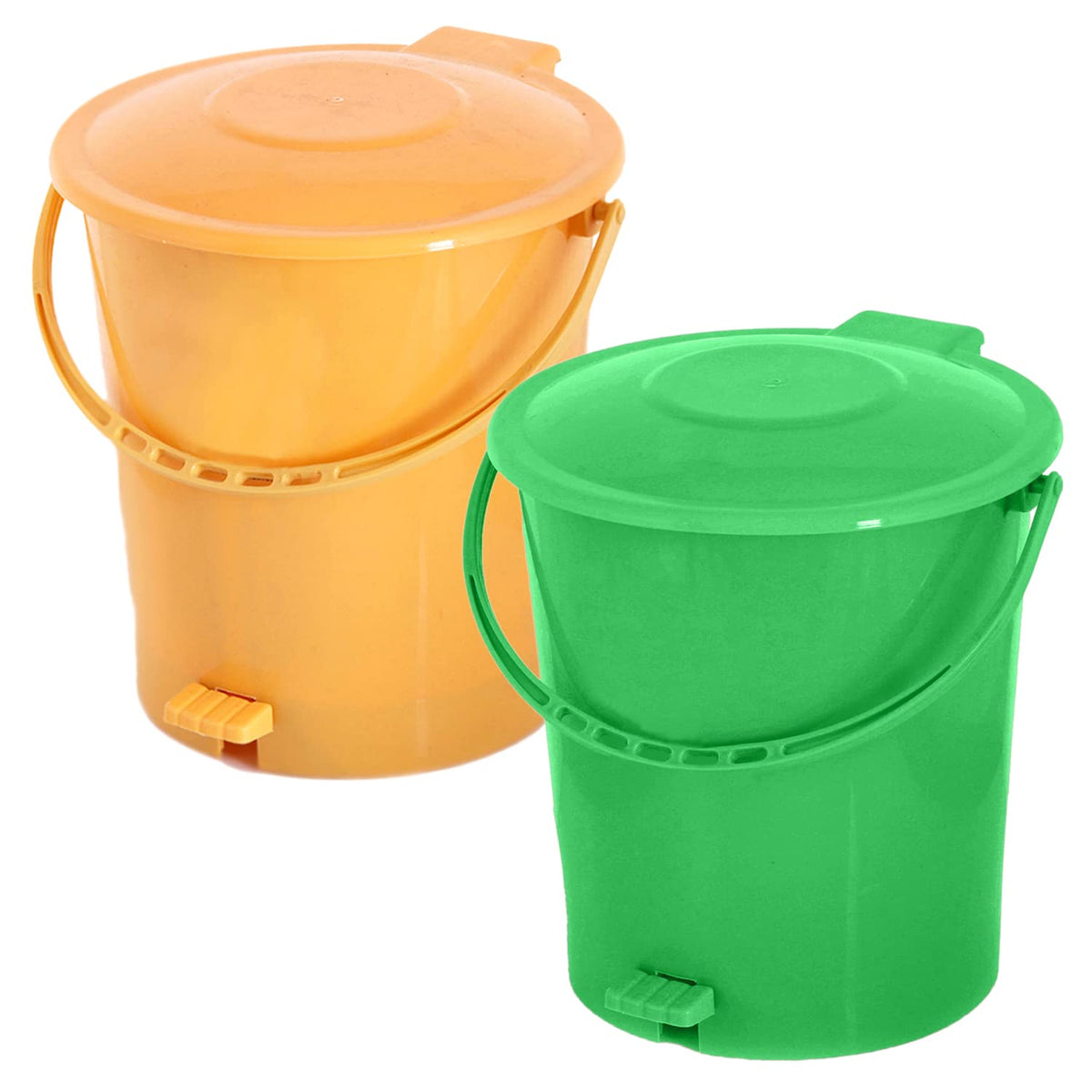 Heart Home Plastic Pedal Dustbin/Wastebin With Handle, 10 Liter- Pack of 2 (Green & Yellow)-47HH0943