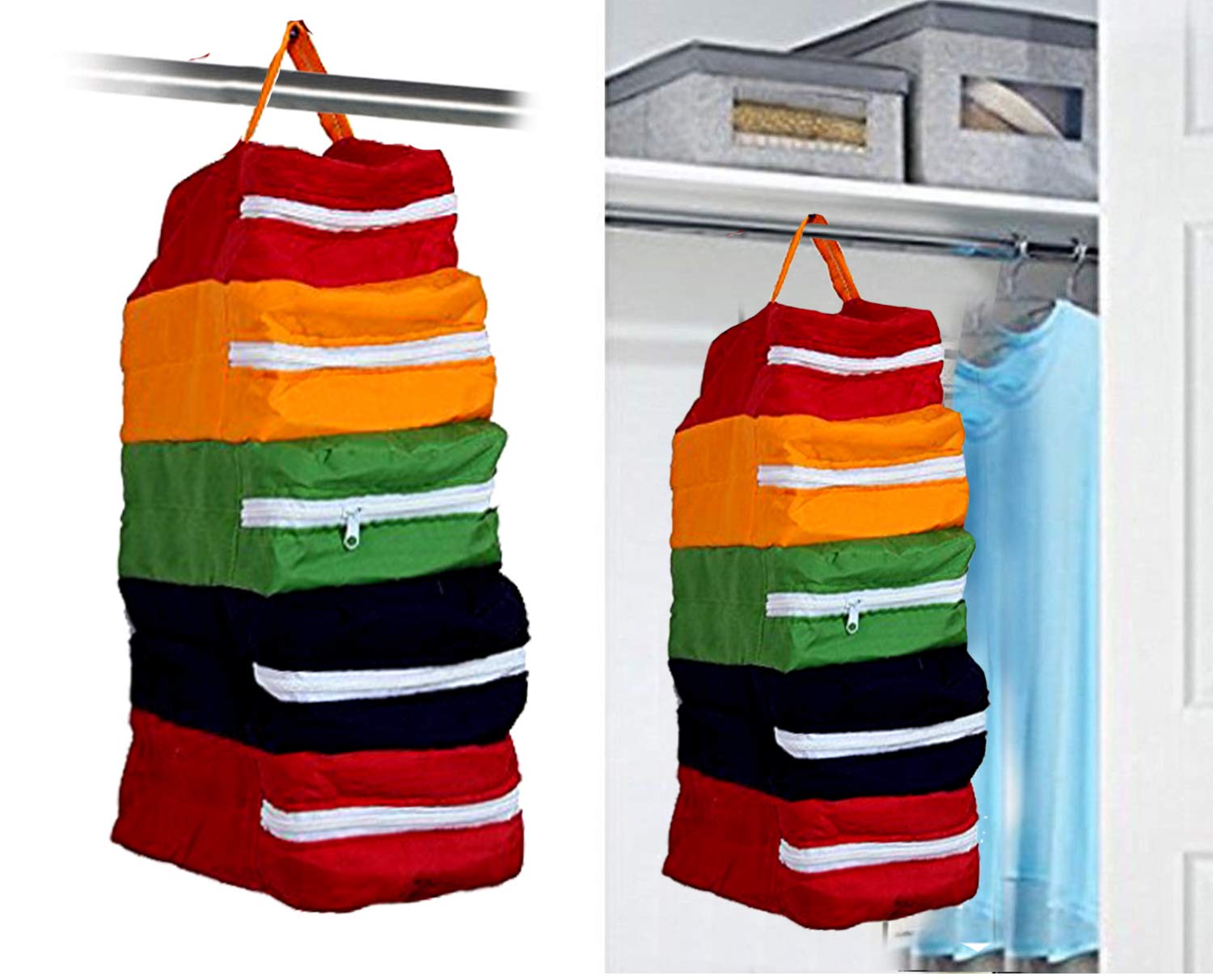 Kuber Industries Cotton Hanging Shoe Cover Travelling Shoe Storage Footwear Organiser (Can Keep Upto 5 Pair), Multi Color