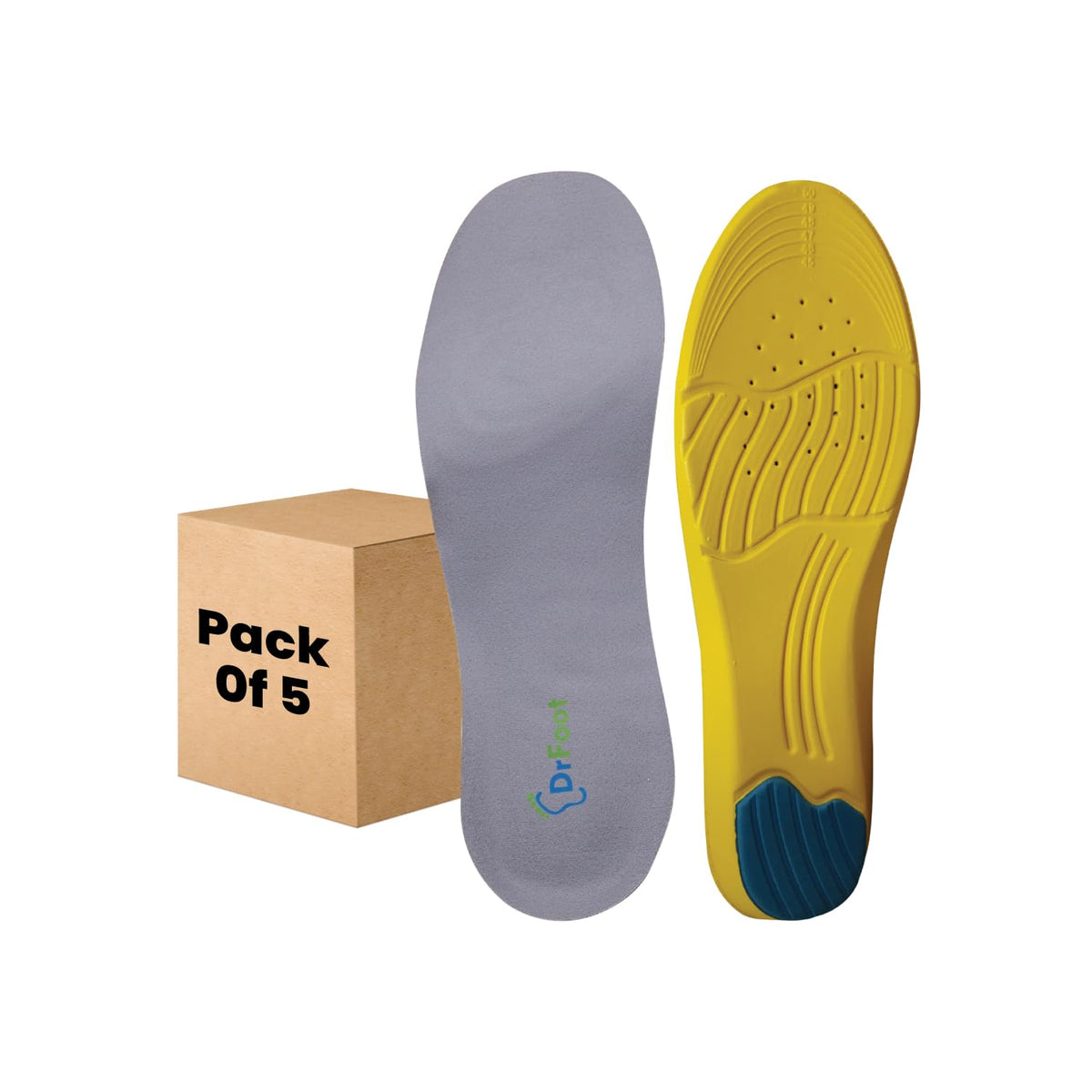 Dr Foot Gel Insoles Pair | For Walking, Running, Sports Shoes | All Day Comfort Shoe Inserts With Dual Gel Technology | Ideal Full-Length Sole For Every Shoe For Unisex- 1 Pair (Size - S) (Pack of 5)