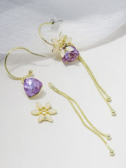 Yellow Chimes Earrings For Women Gold Tone Flower Designed Purple Crystal Long Chain Tassel Drop Dangler Earrings For Women and Girls