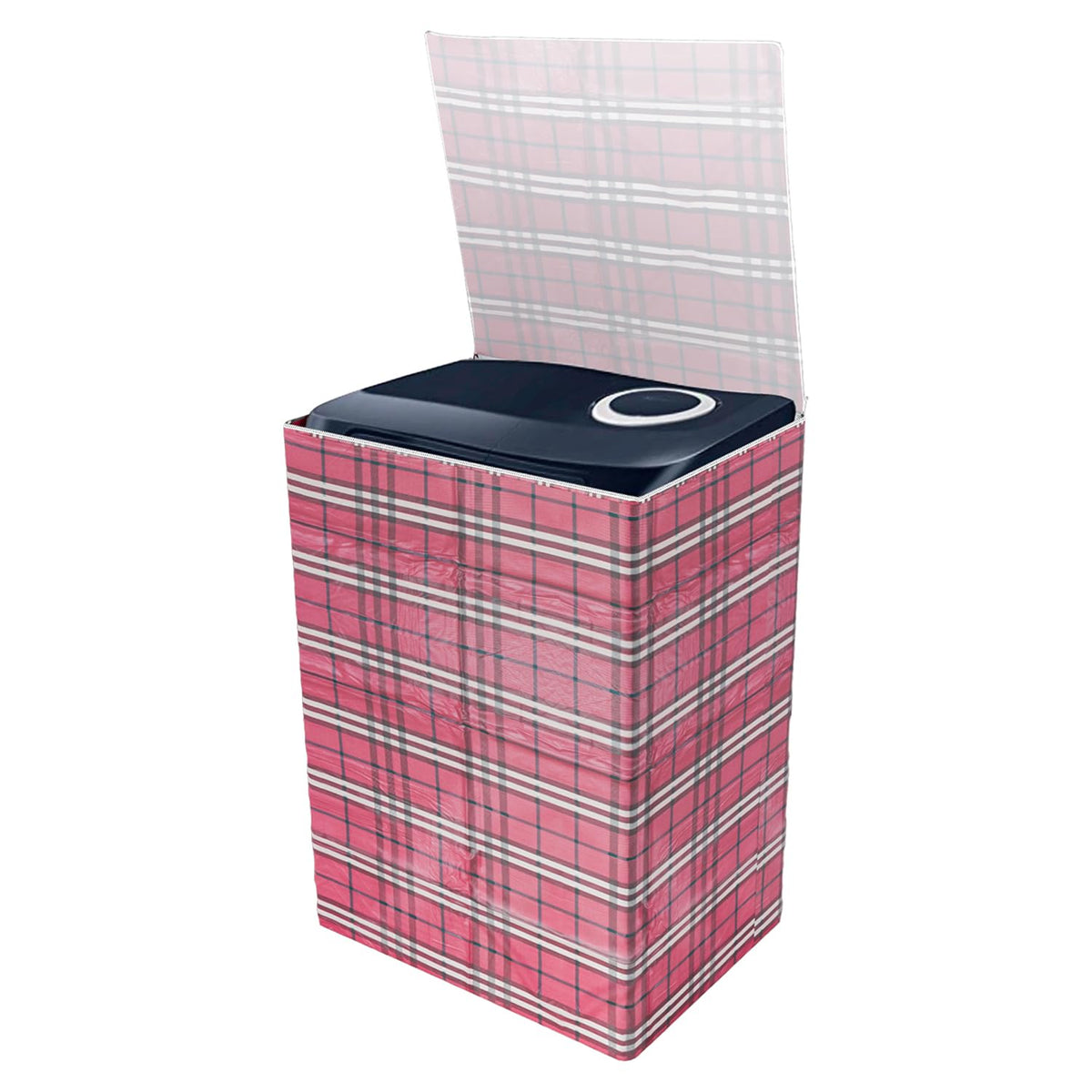 Heart Home Washing Machine Cover | Big Check Design Washing Machine Cover | Soft PVC | Top Load Semi-Automatic Washing Machine Cover | Maroon