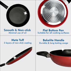 USHA SHRIRAM Silicon Spatula Set for Non-Stick Pans | Heat Resistant, Durable, Cookware Set | BPA Free & Odourless| Non-Stick Utensil Set for Cooking (Spatula Set(5Pcs) + Non Stick Set(Red))