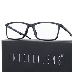 Intellilens Square Blue Cut Computer Glasses for Eye Protection | Zero Power, Anti Glare & Blue Light Filter Glasses | UV Protection Eye Glass for Men & Women (Black) (54-16-140)
