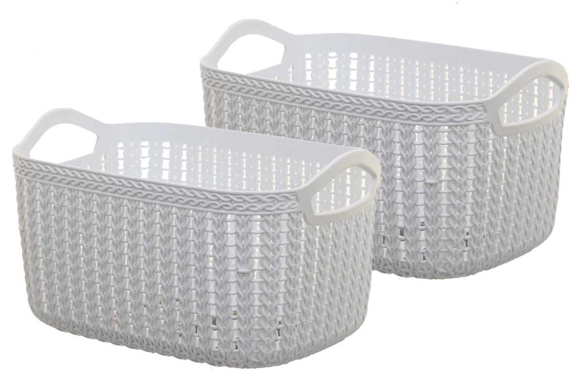 Kuber Industries Plastic 2 Pieces Multipurpose Medium Size Flexible Storage Baskets/Fruit Vegetable Kitchen Organizer with Handles (White) - CTKTC030627