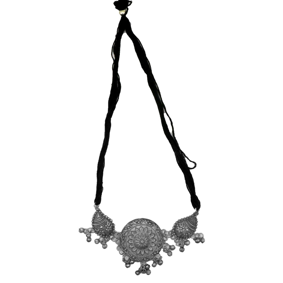 TEEJH Avni Floral Antique Silver Oxidised Necklace Set For Women