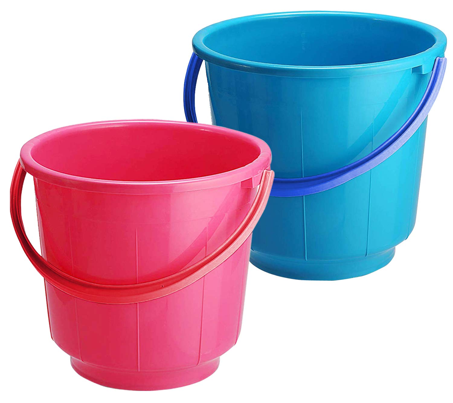 Kuber Industries 2 Pieces Unbreakable Strong Plastic Bathroom Bucket 13 LTR (Pink & Blue) -CTKTC037921