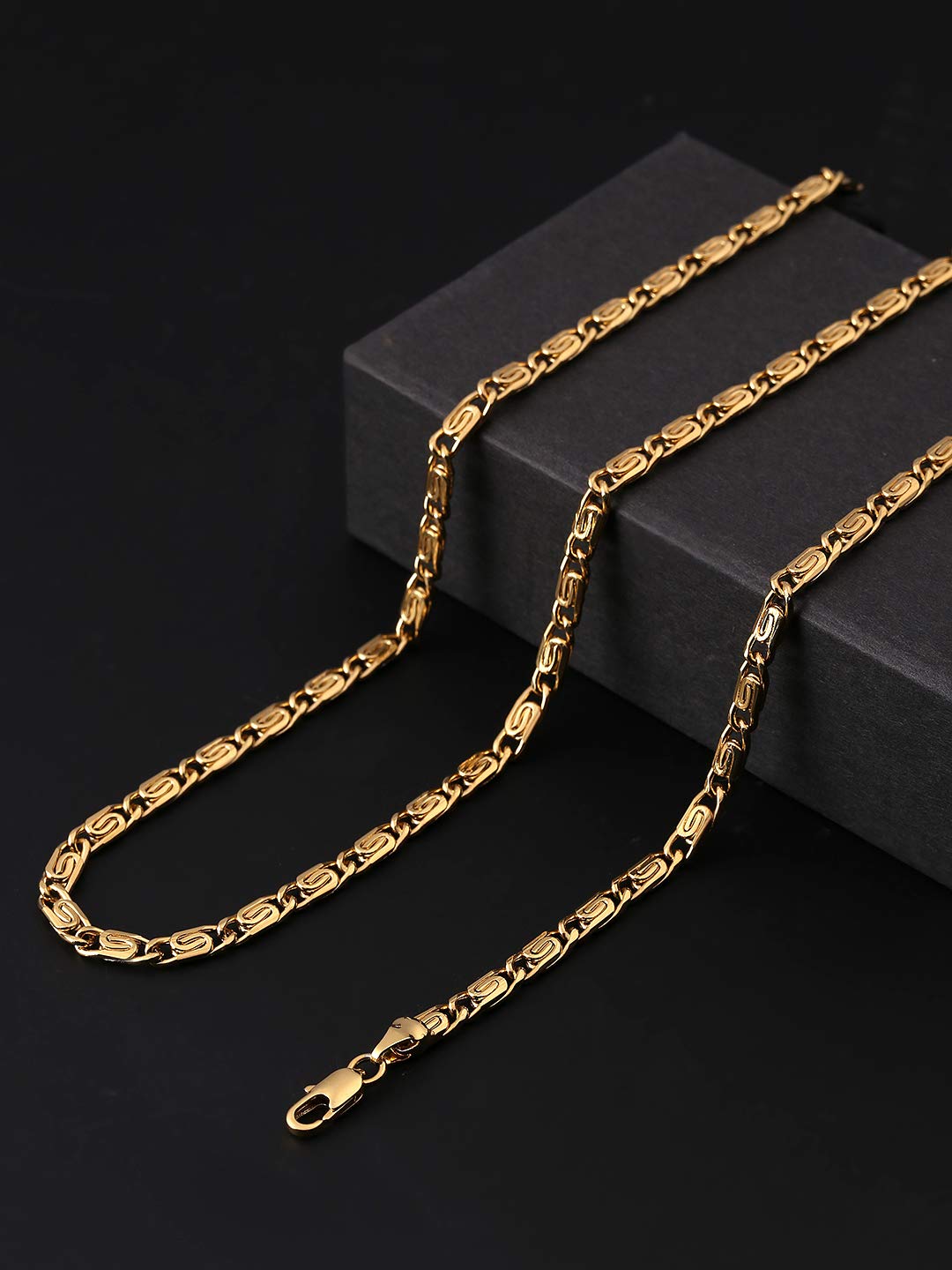 Yellow Chimes Chain for Men Golden Chain for Boys 316L Stainless Steel Spiral Figaro Interlinked Neck Chain for Men and Boys