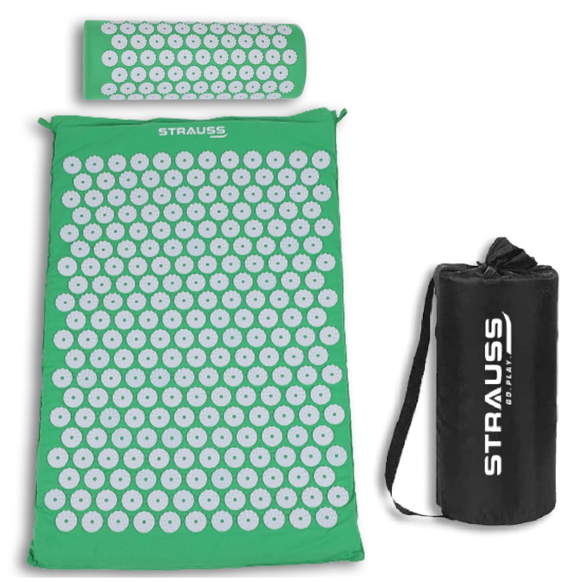 STRAUSS Pain Relief Acupressure Exercise Mat with Pillow | Yoga Acupuncture Mat Trigger Point Therapy, Muscle Relaxation, Cures Sciatica and Blood Circulation | 68 X 42 X 2 CM,(Green)