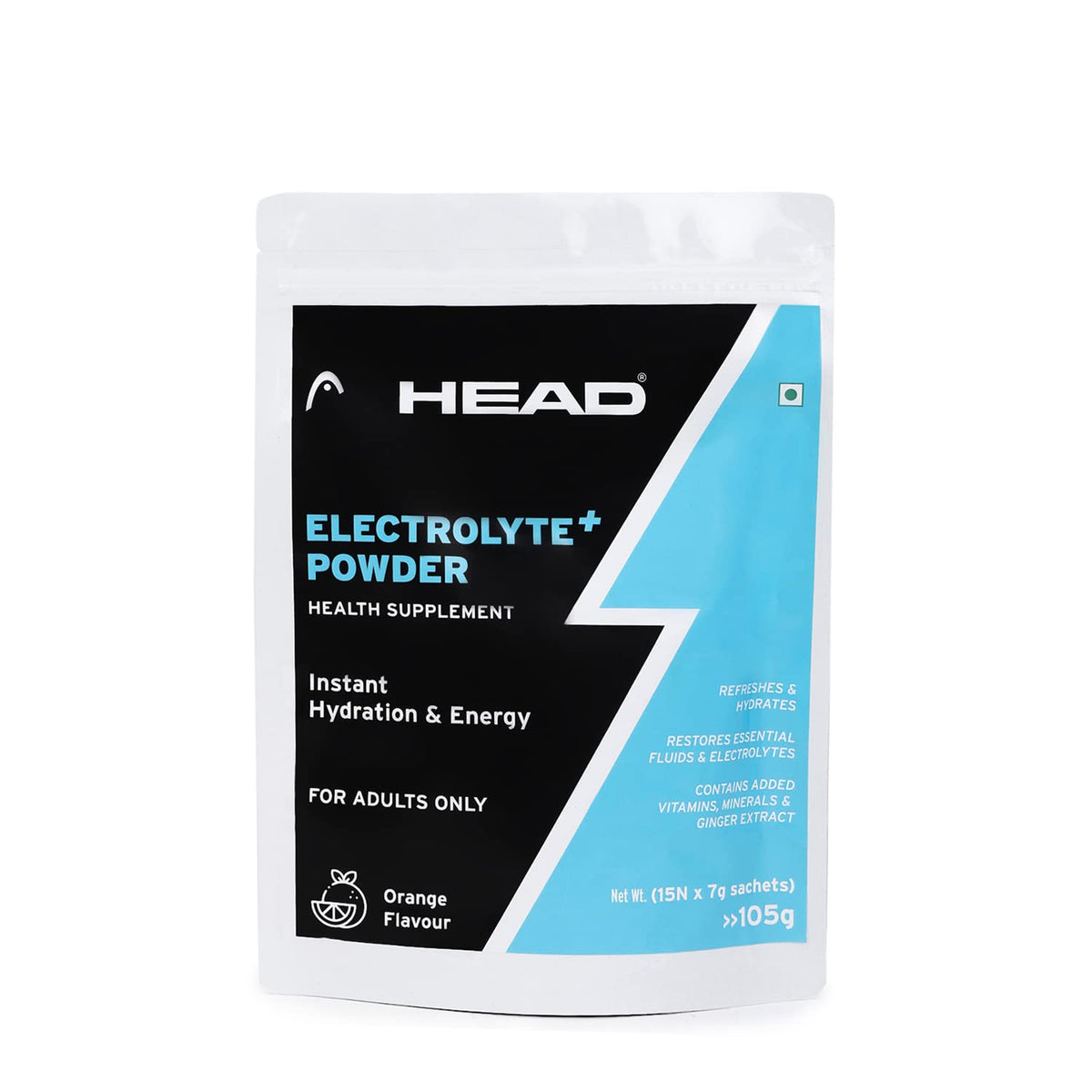 Head Electrolyte - 237g Oral Rehydration Powder with 5 Vital Ingredients Sodium, Potassium, Magnesium, Vitamin C and Vitamin D| Orange Flavor |For Quick Hydration and Energy | Instant Hydration