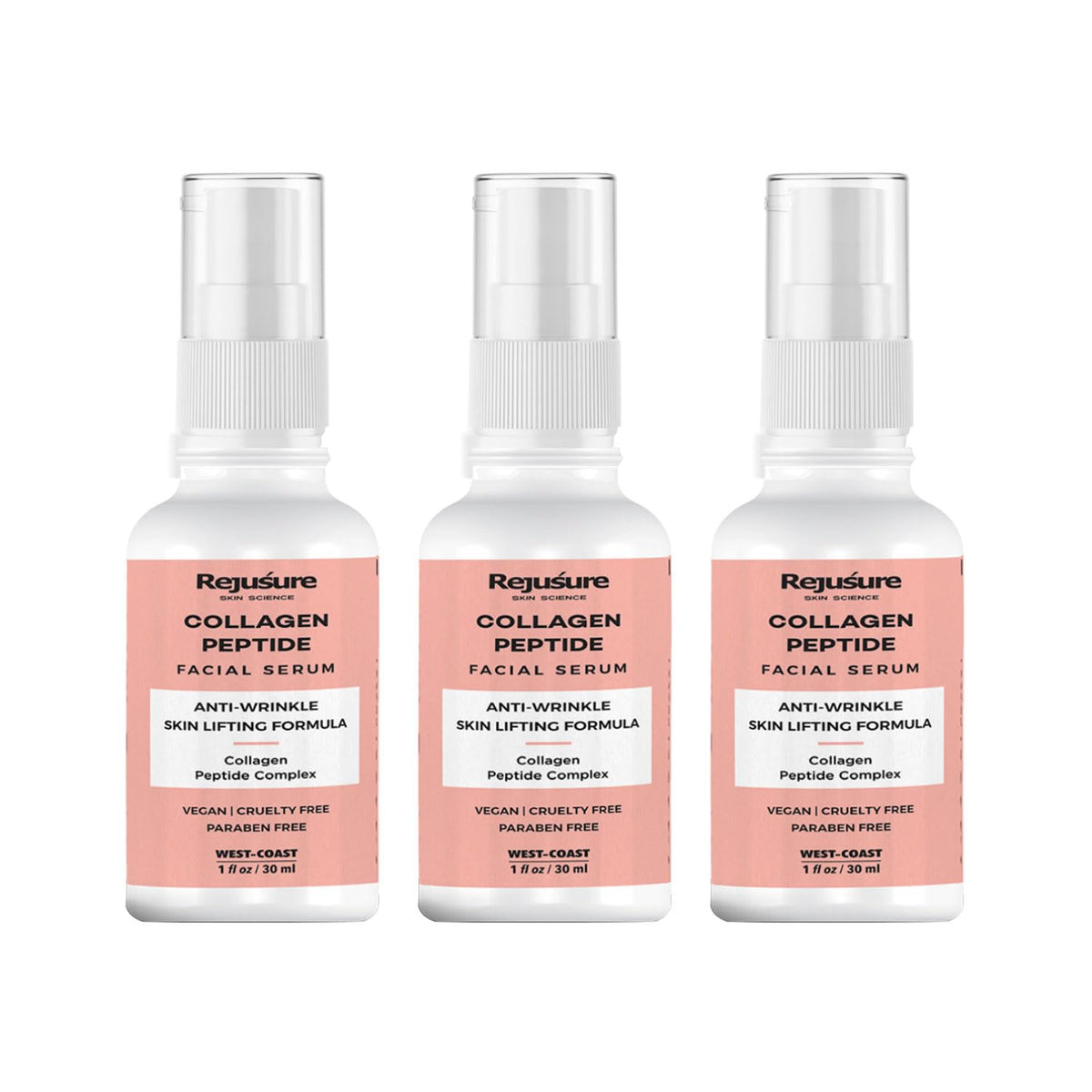 Rejusure Collagen Peptide Face Serum for Enhance Skin Elasticity, Anti Wrinkles, Antiaging, Improves Skin Texture, Deep Moisturization of Skin - 30ml (Pack of 3)